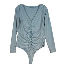 Abercrombie  Fitch Soft A F Blue Ruched V-Neck L/S Bodysuit  L  Coquette Layer