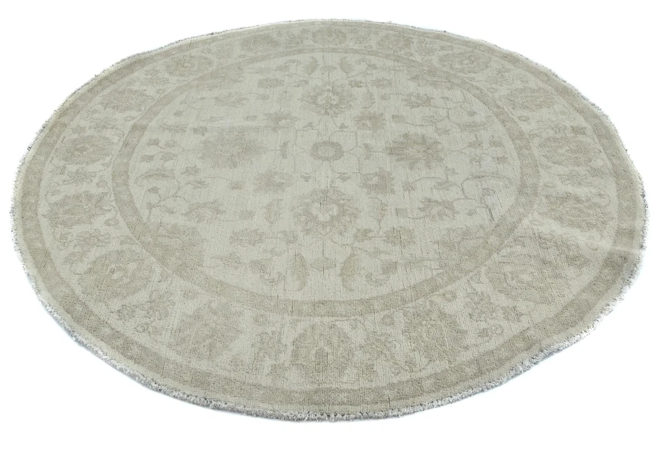 Handspun Wool Oushak Oriental Round Rug 5x5 ft Muted Floral Design Carpet - Image 4 of 4