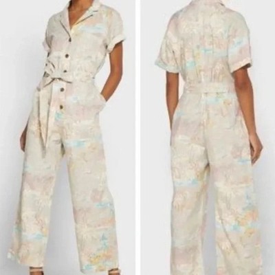 sz 6, linen blend, belted jumper w/ tropical print by GAP