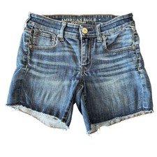 American Eagle Distressed Stretch Cutoff Midi Jean Shorts Womens 4 Denim Summer