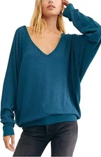 We The Free People Women's  Thermal Top Pallace Teal Color Size Large