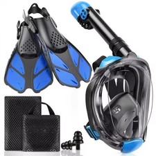 Full Face Snorkel Mask And Fins Set Anti Fog Panoramic View With Camera Mount...