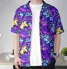 Gengar Mimikyu Hawaiian Shirt Tropical Button Up Shirt Funny Matching Summer Out