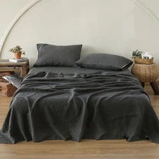 Simple&Opulence 100% Linen Sheet Set with Embroidery Washed - 3 Pieces (1 Fla...