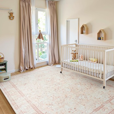 Washable Living Room Rug 8x10, Soft Boho Pink Area Rug for Bedroom, Non-Slip ...