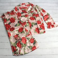 Their Nibs Women's Satin Pajama Set Size M Romance Roses Long Sleeve Top Pants