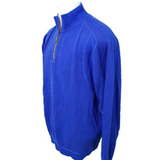 Tommy Bahama Men's Size L Blue  Orange Cotton Reversible 1/4 Zip Sweater