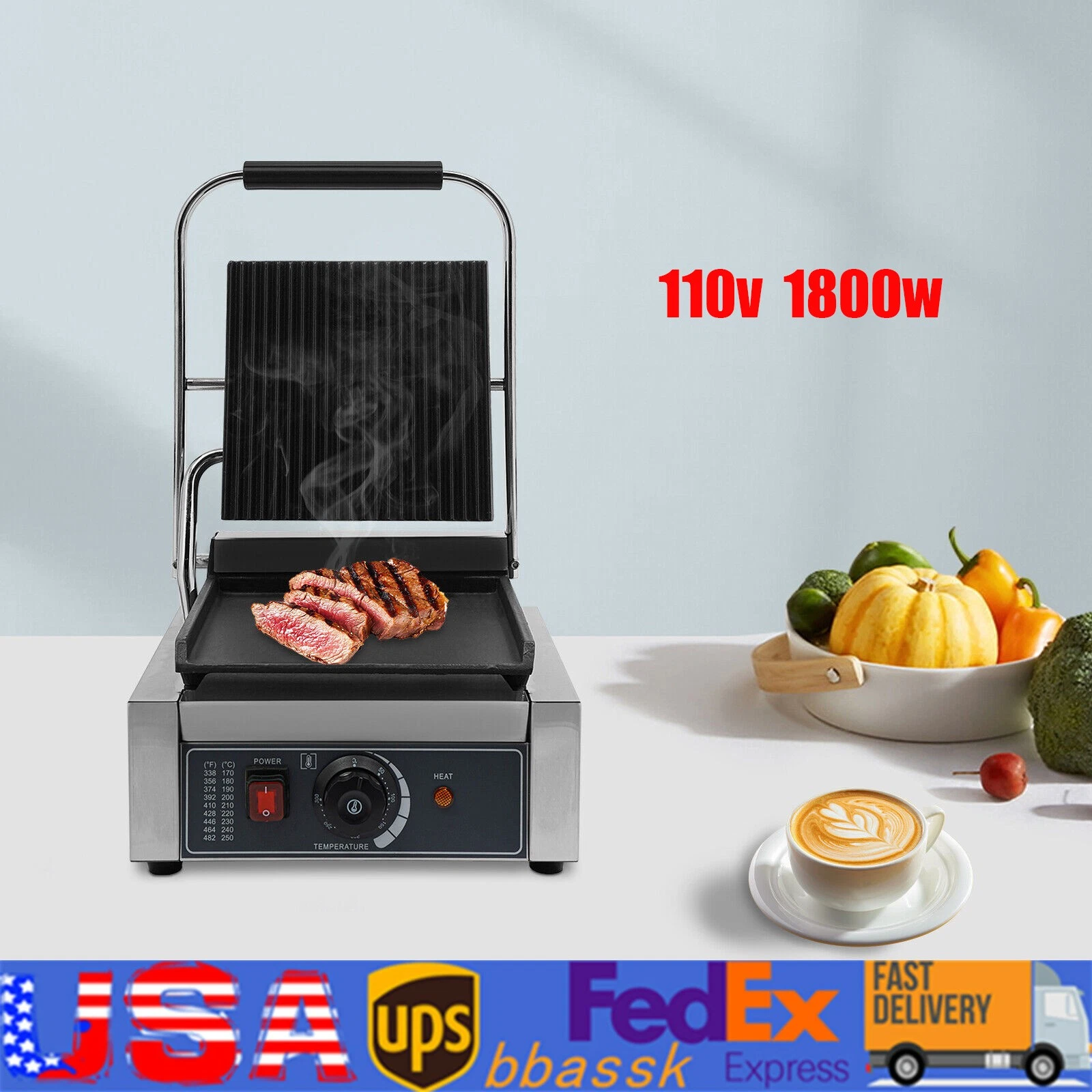1800W Electric Stainless Steel Sandwich Maker Sandwich Machine Pannini Maker
