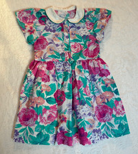 Vintage 90s Polisson Floral Toddler Dress Made in France 3T Peter Pan Collar