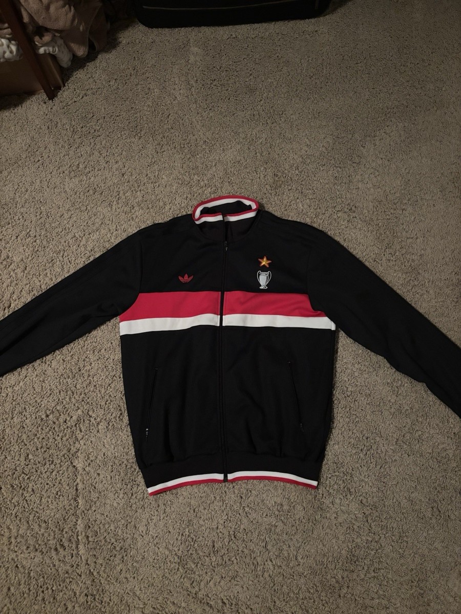 Mens Large AC Milan Mediolanum Adidas Originals black track jacket