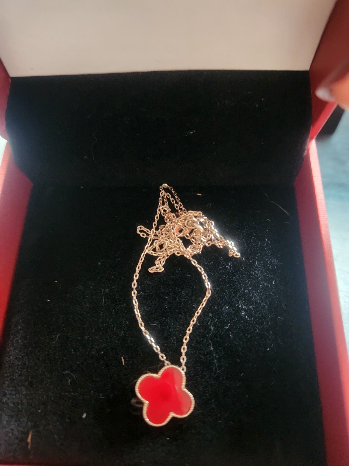 Double sided cleef shape red diamond pendant neck… - image 1