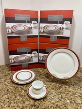 NIB 20 Pc Charter Club Grand Buffet “Red Rim” Porcelain Dinnerware Set