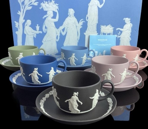 WEDGEWOOD Jasper Dancing hour Tea cup&Saucer Set of 6 NEW
