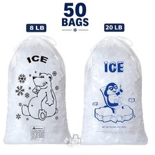 Drawstring Ice Bags 8LB/20LB 50 Pack Plastic Bag for Ice Storage  Transport