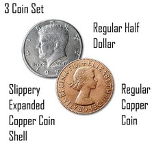 3 COIN SET - SLIPPERY COPPER COIN, REGULAR HALF, REGULAR COPPER COIN
