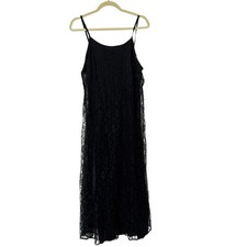 Vintage Black Lace Slip Dress Midi Coquette Goth Whimsy Fairy Plaza South Sz M
