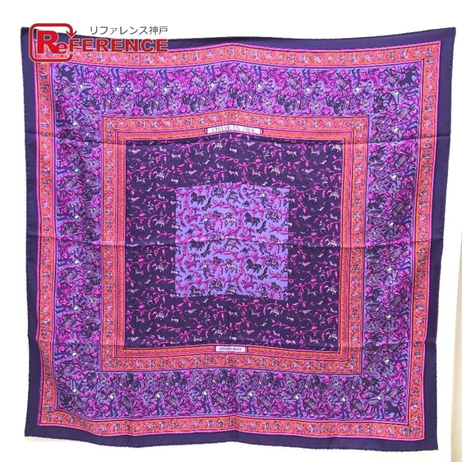 ●Hermes Chasse En Inde Carre90 Scarf Purple Women