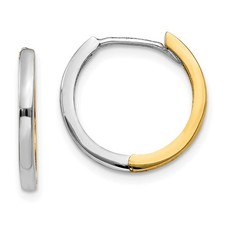 14k Two-tone Gold Round Hinged Hoop Earrings L-11 mm, W-1.5 mm