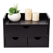 Rustic Distressed white 3-Tier Wood Desk Organizer with 3 Drawers Mini Storag...