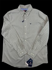 Chaps Stretch Easy Care Button Up Shirt Men XL Green Brown Check Plaid NWT