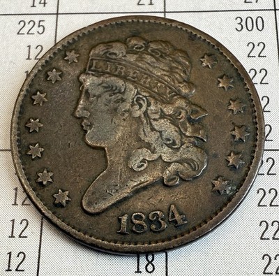 1834 Classic Head Half Cent -Very Fine- US Type Coin 1/2c Copper