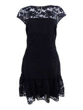 MSK Women's Lace-Stripe Fit & Flare Dress (6, Black) 888134994002