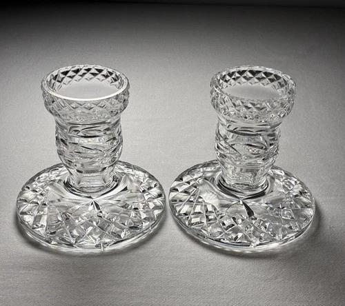 2 Waterford Crystal GLANDORE Candle Holders Ireland Vintage 3.5”