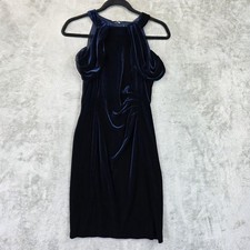 Lauren Ralph Lauren Dress Womens 2P Navy Velvet Cold Shoulder Ruched Cocktail