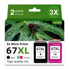 67XL Ink Cartridges Black/Color Combo Pack Replacement for HP 67 Ink XL