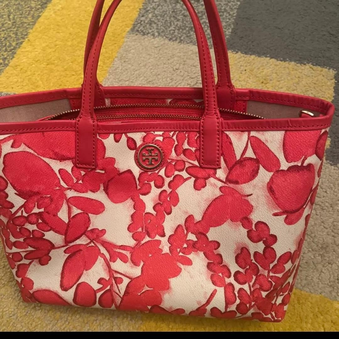 Tory Burch Mini Tote Bag Leather Suede Floral Red Women's From Japan thumbnail 10