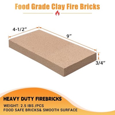 Fire Bricks, Food Grade Woodstove Firebricks, 3000F, Size 9  x 4-1/2  x 3/4 , 4-