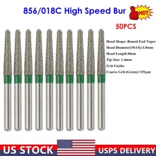 Diamond Bur 856/018C Round End Taper Coarse Friction Grip High Speed Green 50PCS