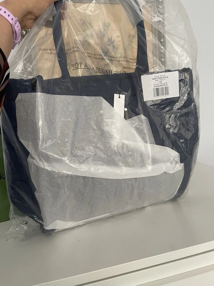 NUEVO CON ETIQUETAS Marc Jacobs Nylon Grande Logo Acolchado Ropa de Trabajo Bolso de Mano Azul Azul Azul Foto 4 de 4