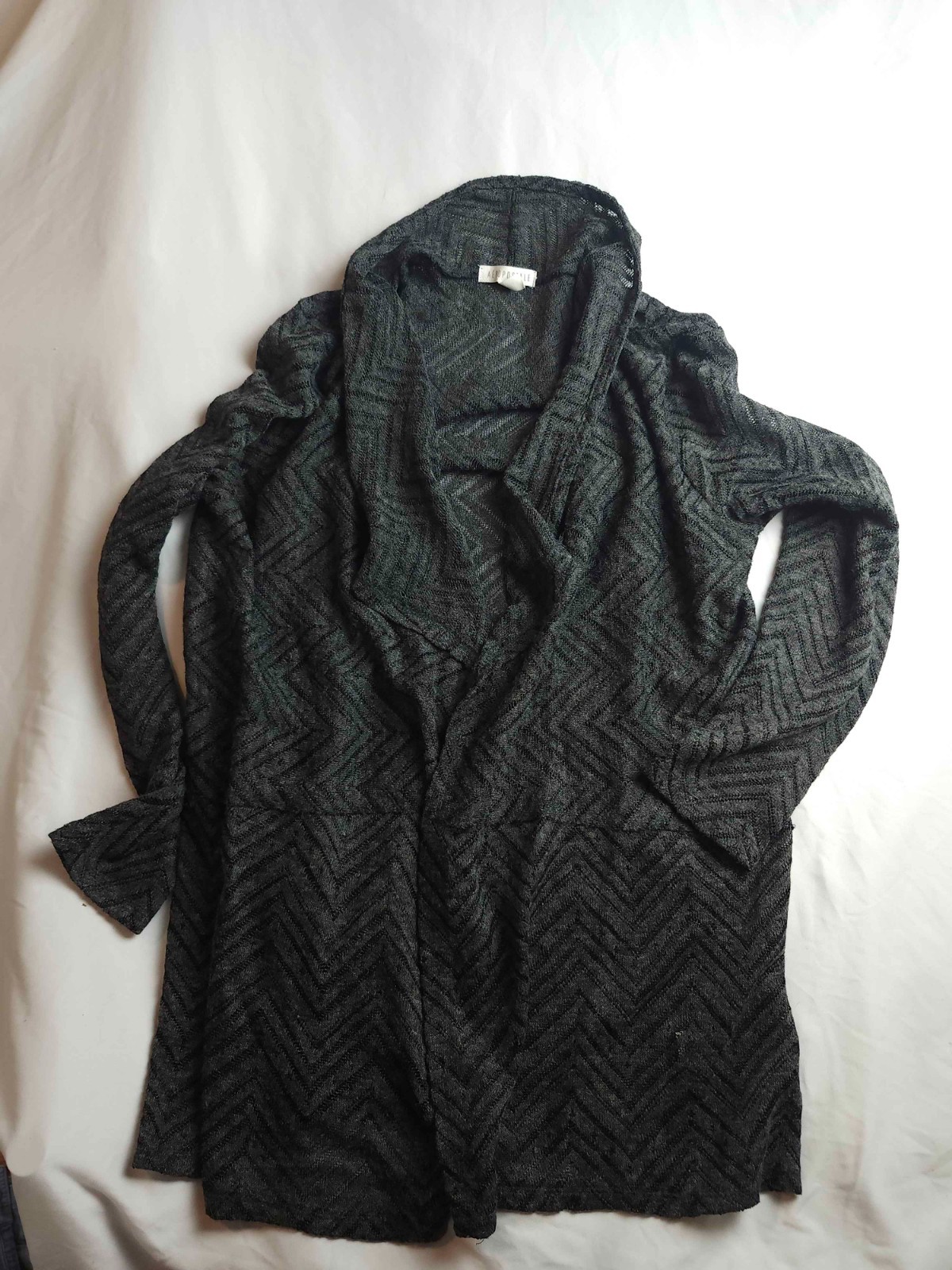 Aeropostale Chevron Duster Cardigan Sweater Womens Size XL Black Knit Cozy Hygge