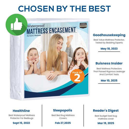 Zippered Mattress Encasement Twin Size (Pack of 2), 100% Waterproof, Dust Mit... - Picture 3 of 8