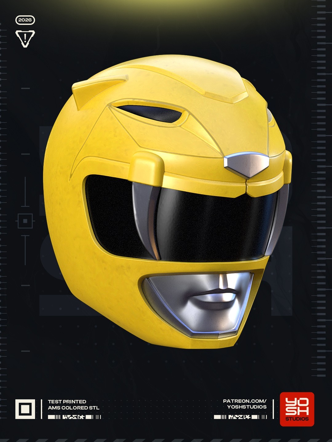 Casco de exhibición de disfraces Mighty Morphin Power Rangers amarillo Ranger sin pintar