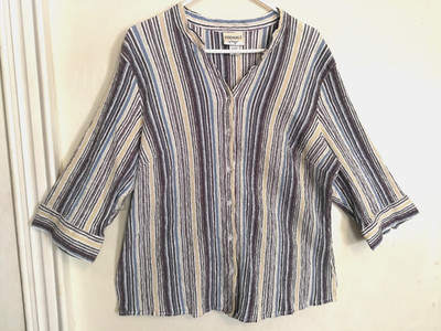 Essentials by Maggie Barnes Womens Blouse 26/28W Plus Striped Button 3/4 Sleeve
