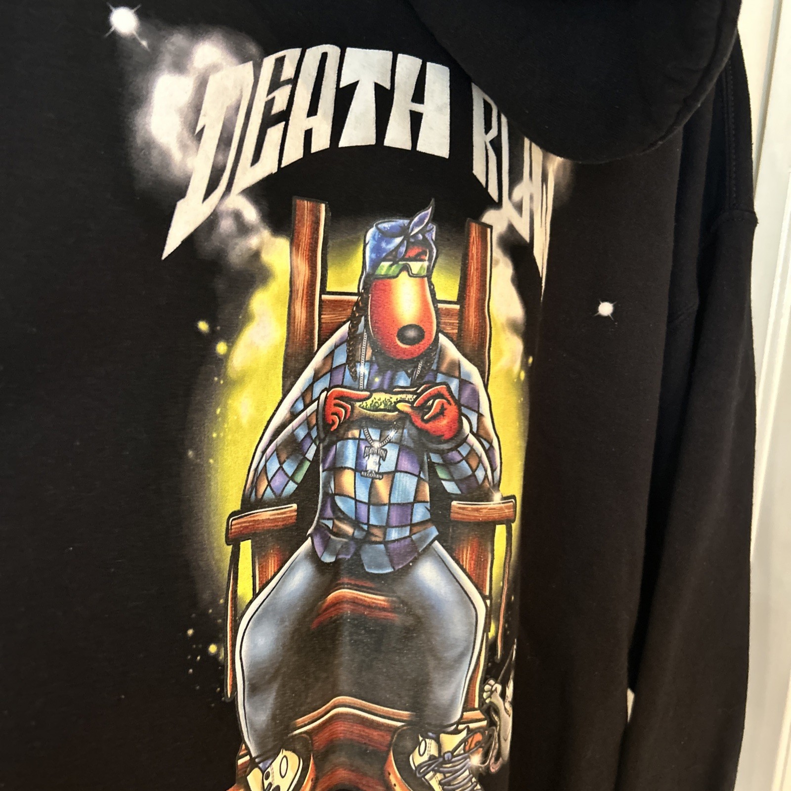 FILA Felpa con cappuccio Death Row Records Still Smokin nera pullover Snoop Dog taglia XL rara difficile da trovare