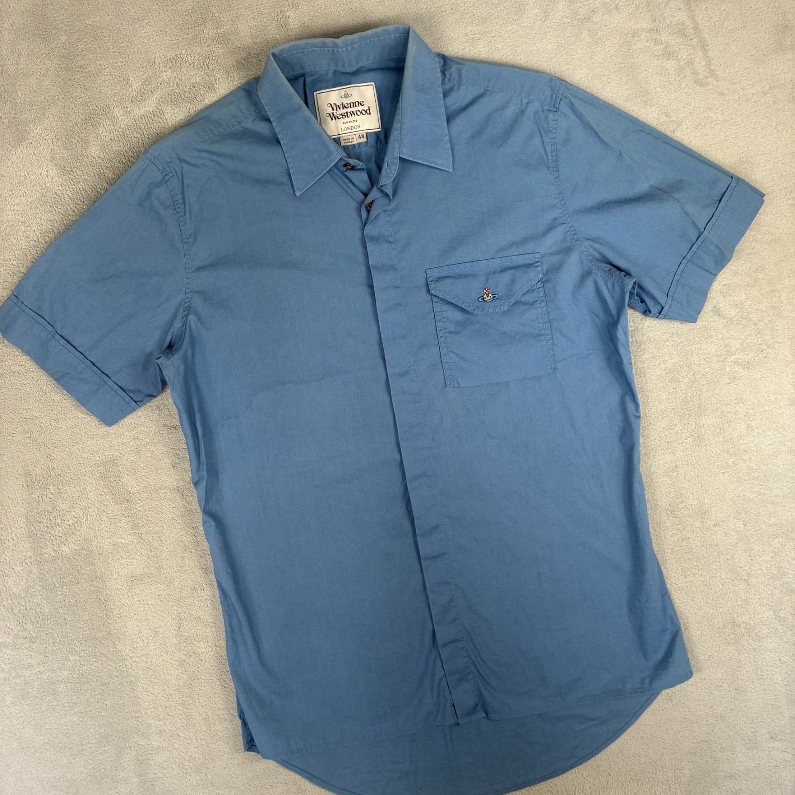 VTG Vivienne Westwood Man Blue Orb Pocket Size 48 / Medium Short Sleeve Shirt image 2