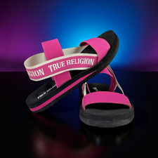 GUC True Religion Luella Womens Flip Flops In Fuchsia/Black/White US Size 3