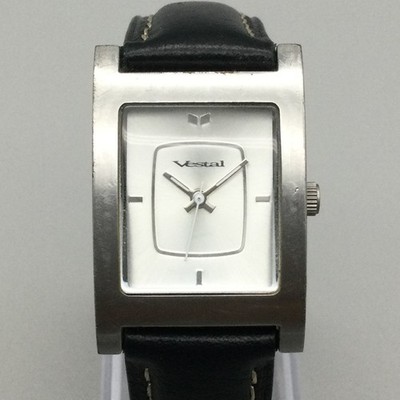 Vestal Electra Tank Mens Watch 24mm Silver Tone Dial Black Leather New Battery