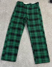 VTG 60s Johnson Woolen Mills Pants Mens 30x29 Green Plaid Wool Flannel Workwear