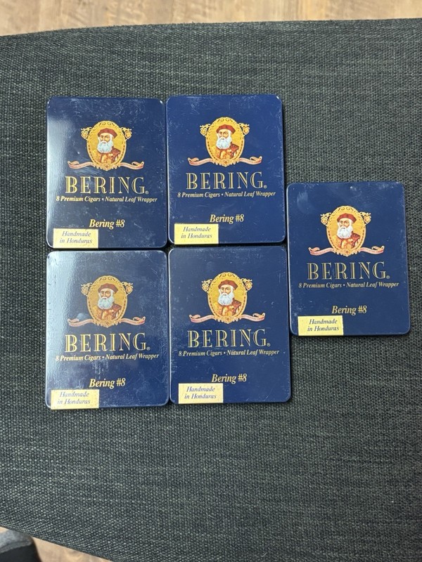 Vintage Lot of 5 Metal Tin Cigar Empty: Bering #8 Premium Cigar Tin