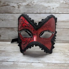 Hand Painted Venezia Masquerade Mask Red Black Lace Italy Costume Mask