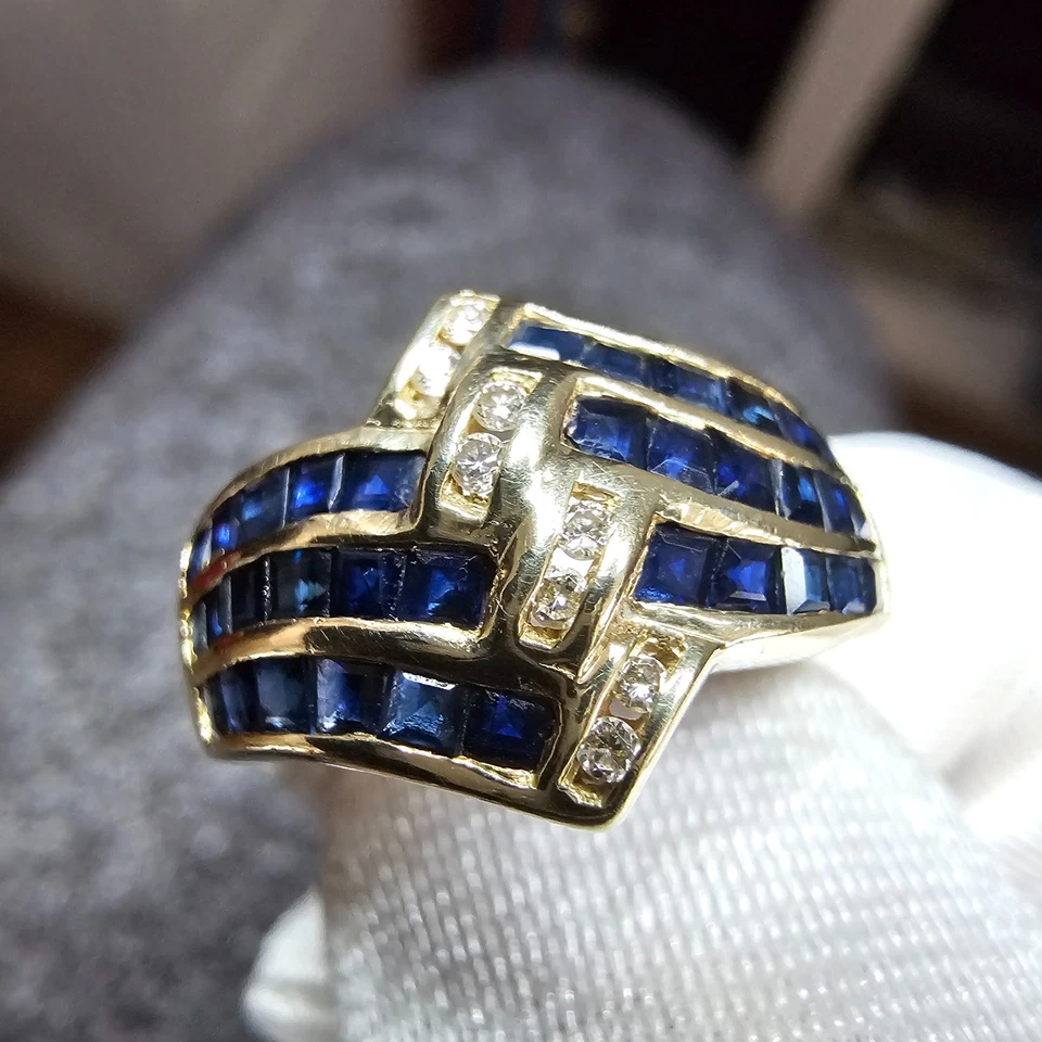 9ct 9K 375 Gold Sapphire & Diamond Cocktail Cluster Ring – Size K 1/2 – 3.70g - Image 2 of 4