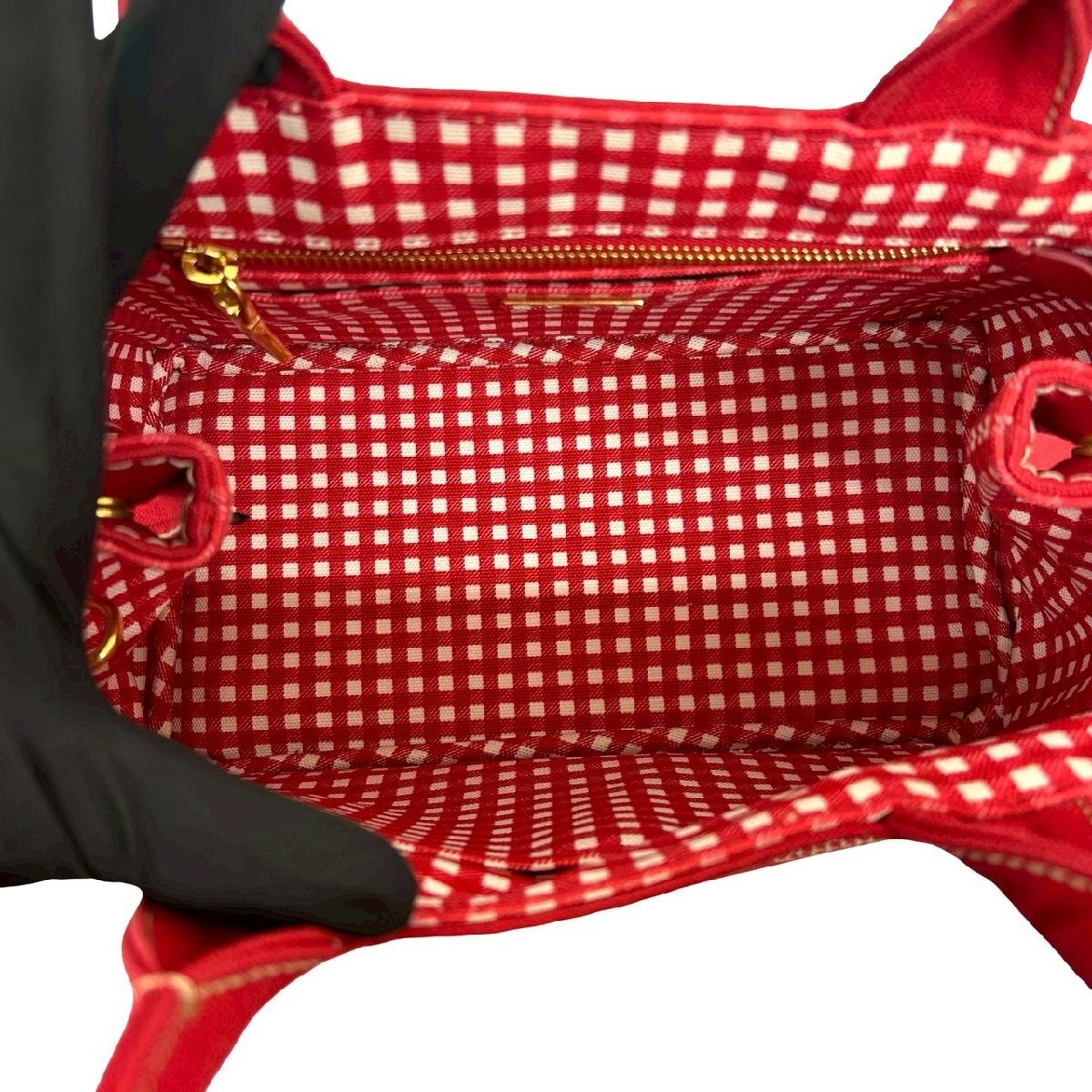 PRADA Canapa Logo Checkered Canvas 2way Handbag Mini Tote Bag Shoulder Bag Red 0 thumbnail 10