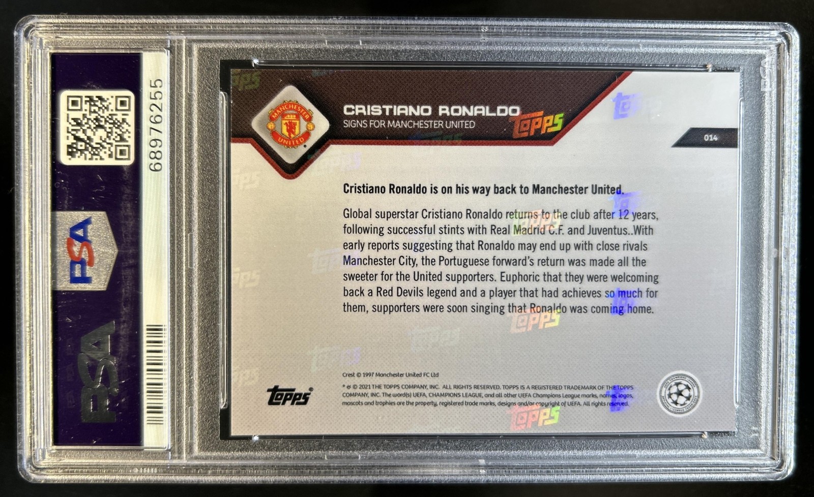 2021 Topps Now UEFA Cristiano Ronaldo #014 Man U PSA 10 GEM MINT view 2
