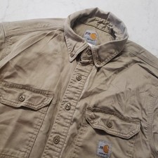 Carhartt FR Men's Dark Khaki Shirt Flame Resistant Large Long Sleeve Button Up