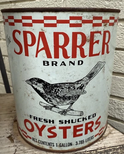 Vintage One Gallon Sparrer Brand Oyster Tin Can Seaford VA
