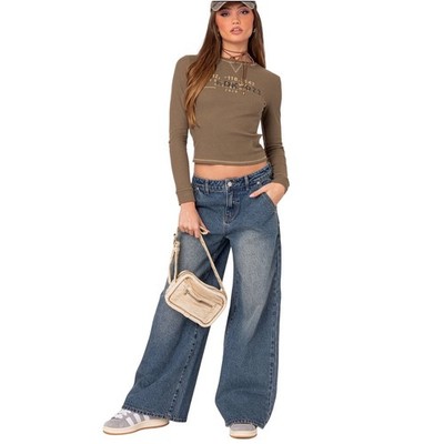 Edikted Blue Super Baggy Wide Leg Denim Jeans Size Large Y2K 90s StyleNWT